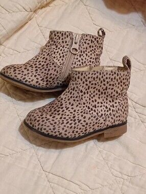 Cat & Jack Toddle Leopard Print Ankle Boots - Beige and Black